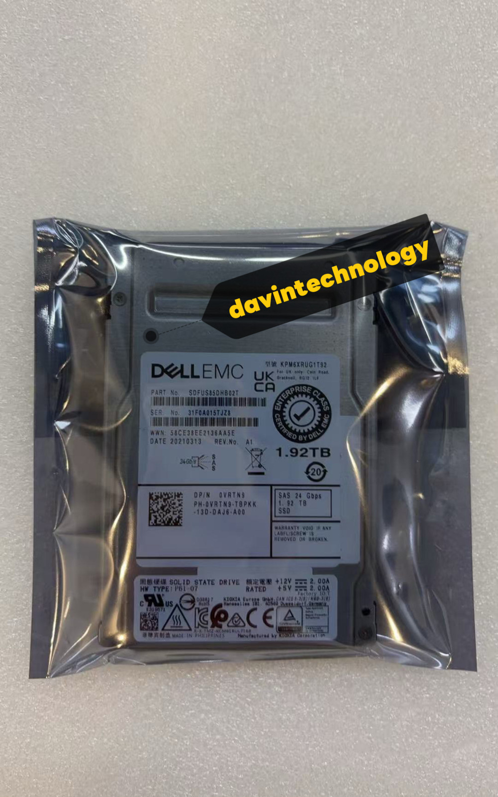 Dell 0VRTN9 1.92TB VRTN9 SAS Read Intensive 2.5in 24Gb SSD G14 15 16 w/Tray NEW