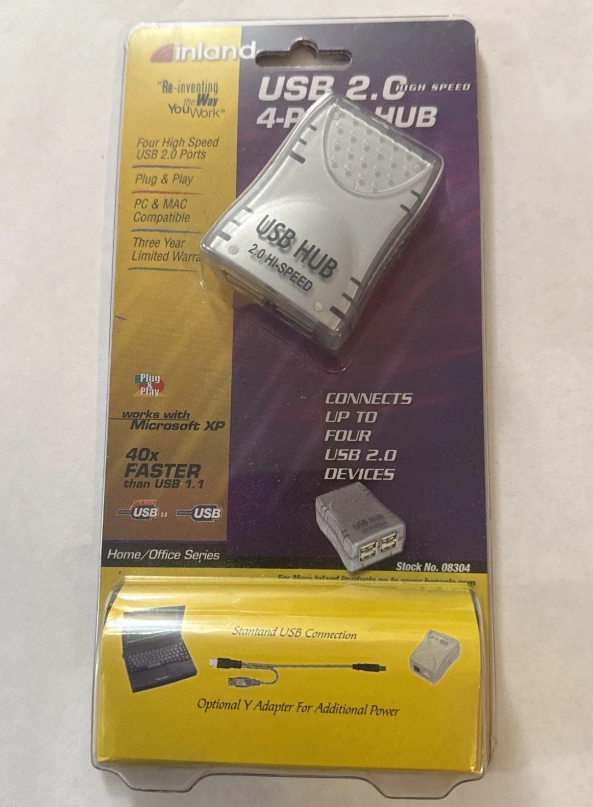 Inland 4-Port USB Hub 2.0 Universal Plug And Play - New/Factory Sealed - Vintage