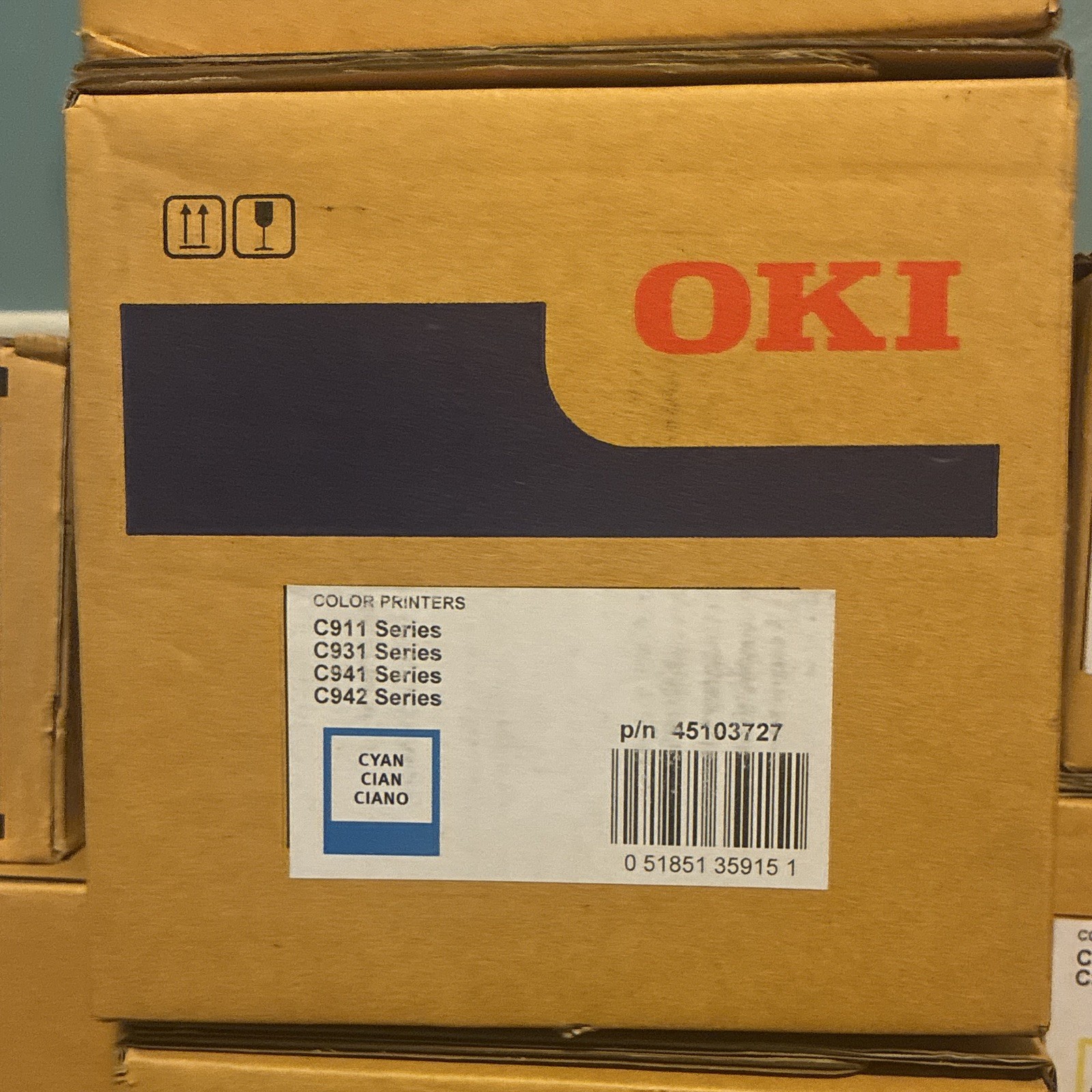 OKI Genuine Cyan Laser Toner Cartridge 45103727 for C911 C931 C941 C942