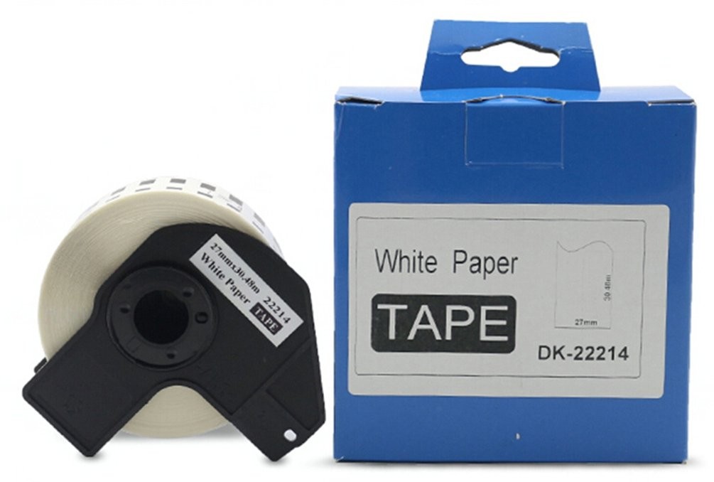 Continuous Length Black White Paper Tape 0.47" x 100' 12mm 30.4M 1 Roll DK2214