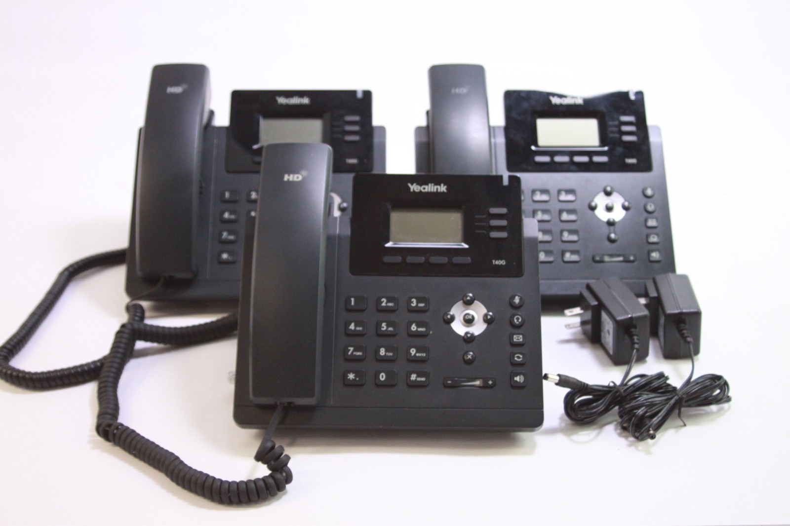 Lot of 3 Yealink Model SIP-T40G IP Business Phones 2X Power Cords READ