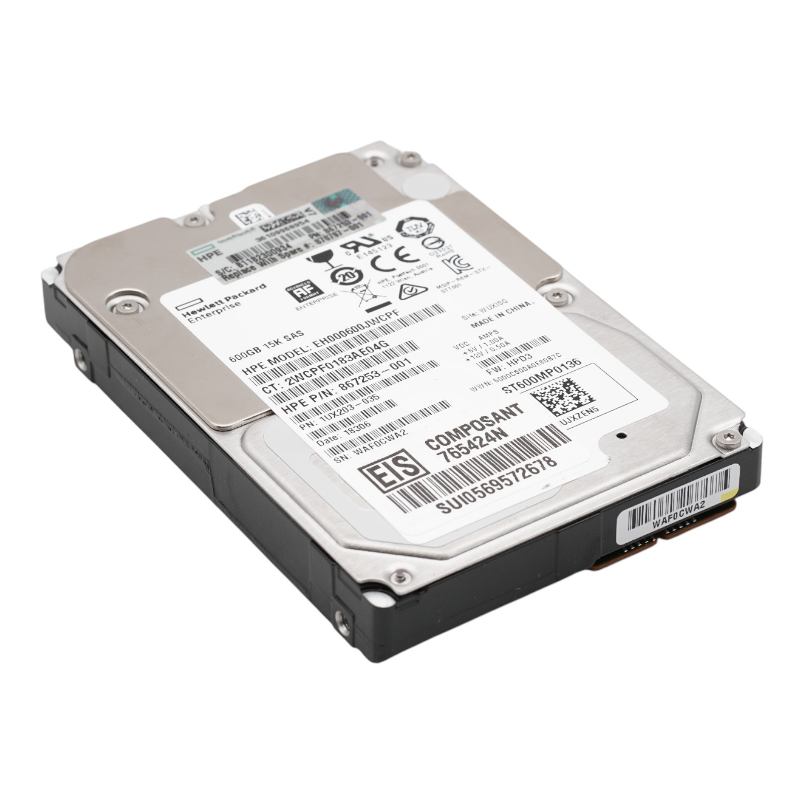 HPE 600GB SAS-3 12Gb/s 15K EH00600JWCPF 867253-001 2.5" Server HDD