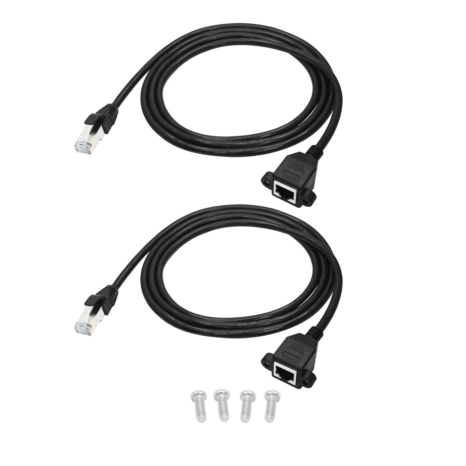 Cat6 Shielded RJ45 Panel Mount Male to Female Extension 3FT 2Pcs with Screw