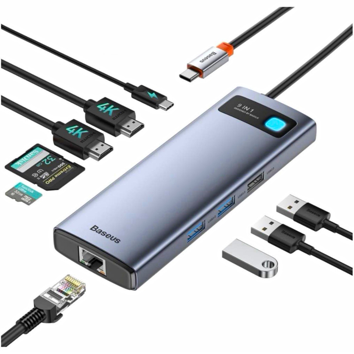 Baseus StarJoy 9-in-1 USB-C Hub Adapter HDMI RJ45 USB 3.0/2.0 SD/TF PD