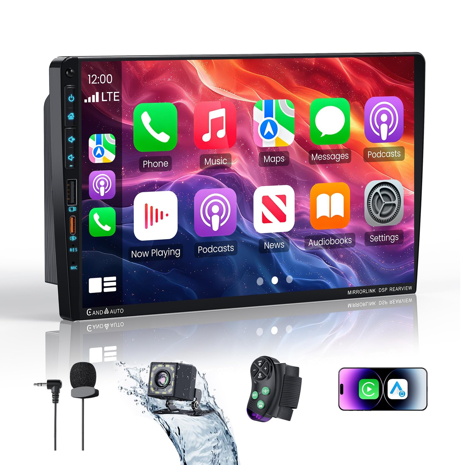 9" Double Din Car Stereo with Wireless Apple CarPlay & Android Auto