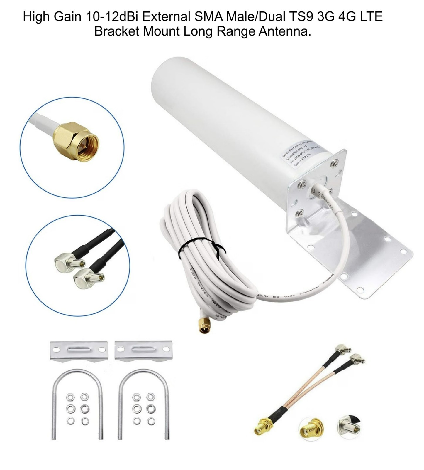 High Gain 10-12dBi External SMA Male/Dual TS9 3G 4G LTE Bracket Mount 12dBi