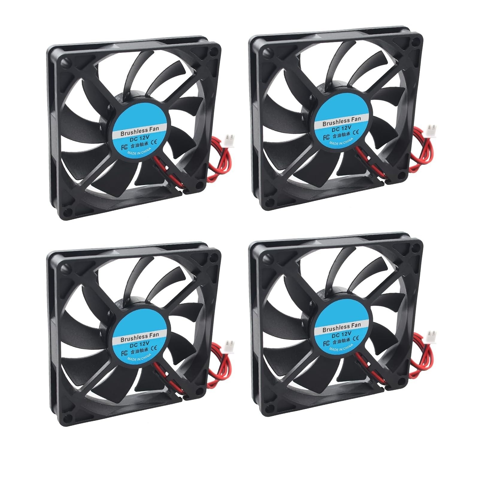 4x 80mm Fan 12V DC Quiet 80x80x15mm 2 Pin Cooling Fan 26cm Cable PC