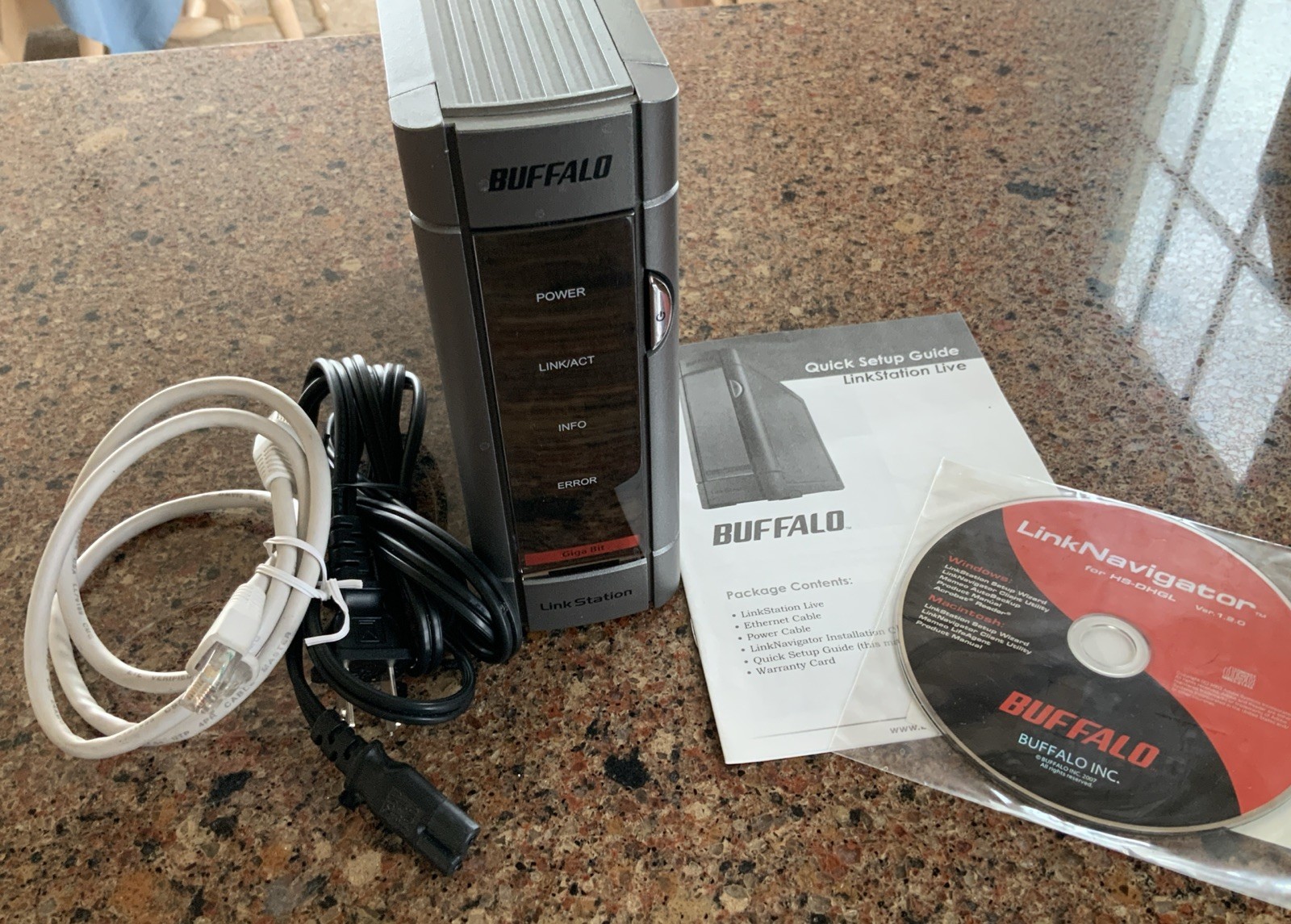 Buffalo LinkStation HS-DH500GL w/ Power, Ethernet, Disk, Guide