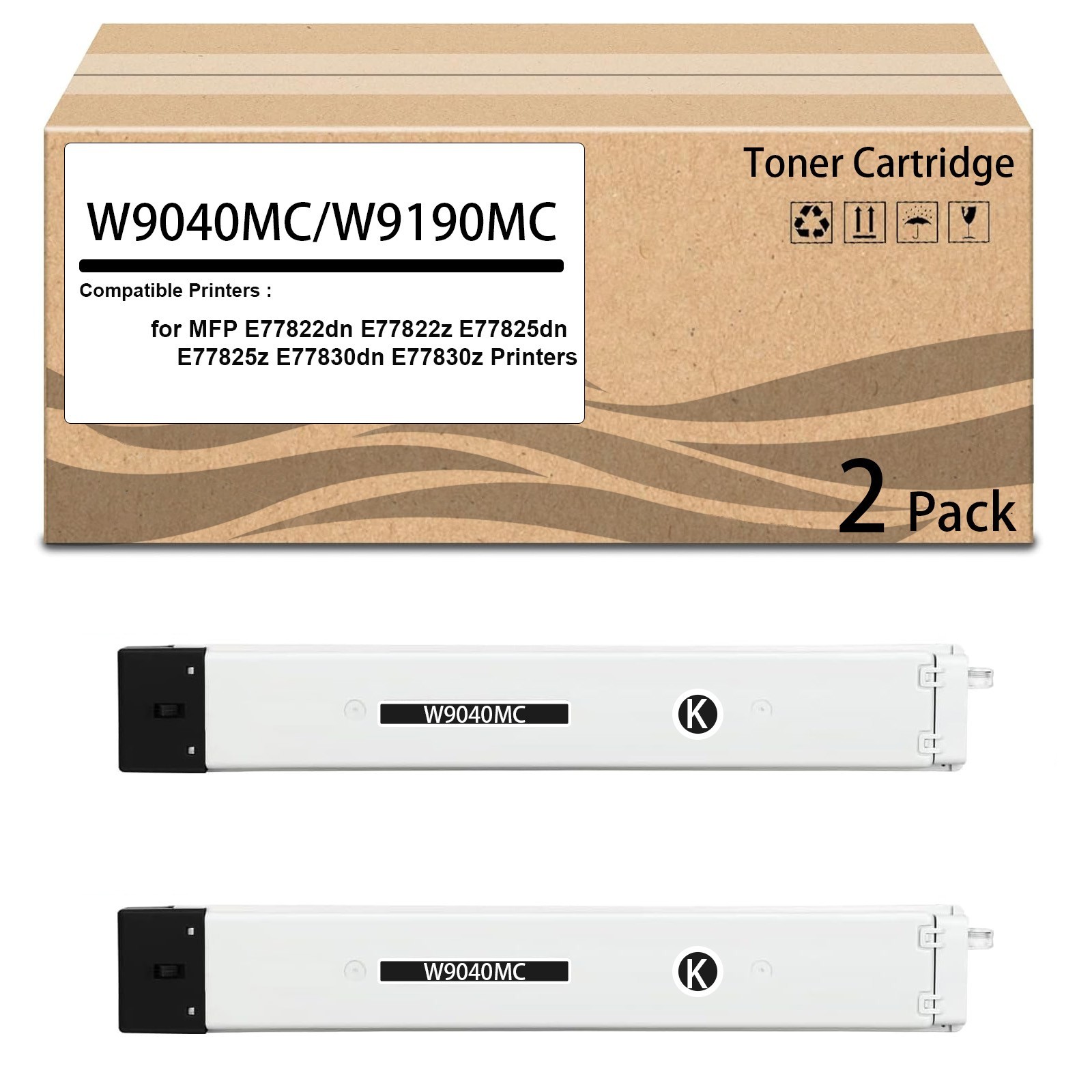 2 Pack w9040mc W9190mc BLack Toner Cartridge Compatible for MFP E77822dn E77822z