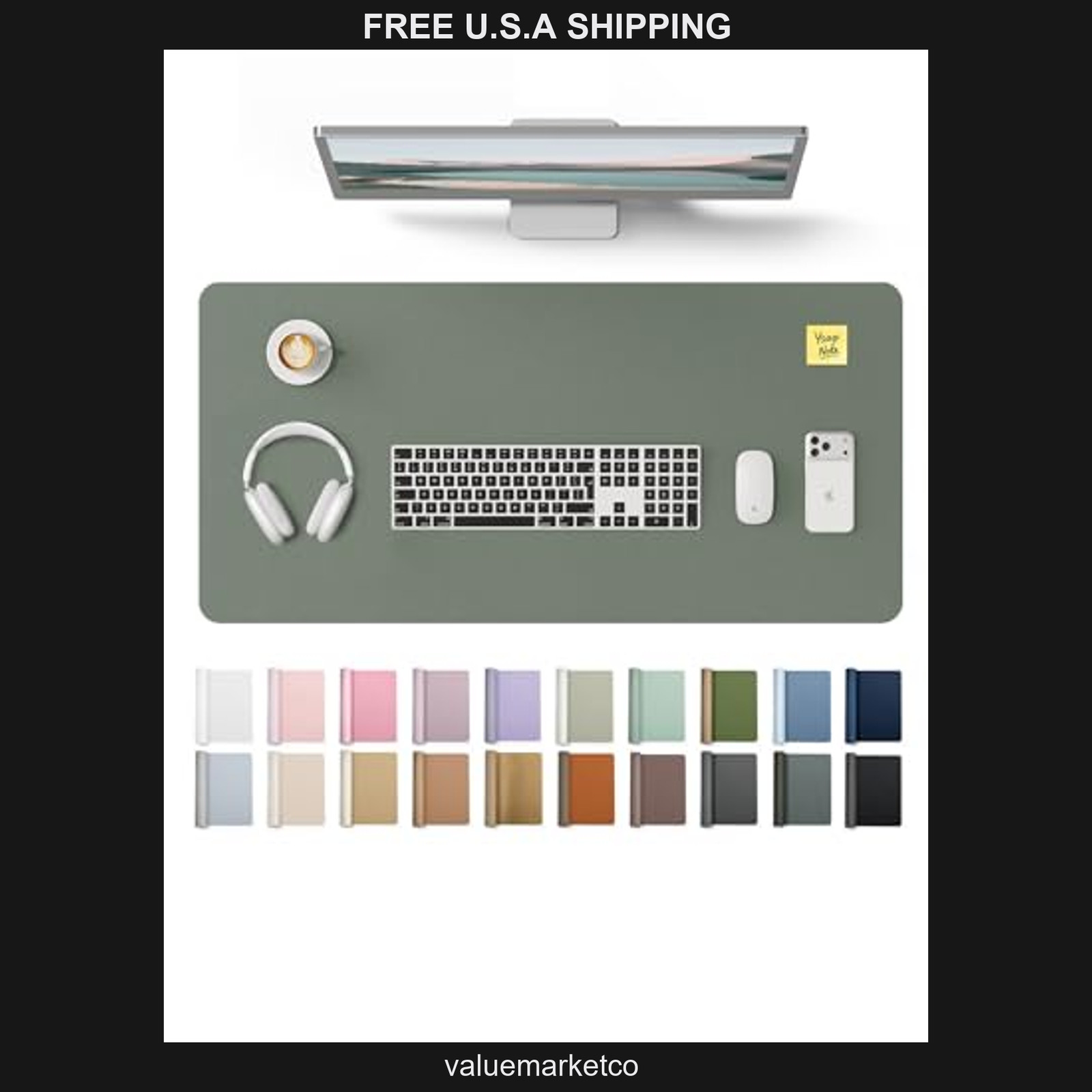 YSAGi PU Leather Desk Protector Mat, 31.5 x 15.8 Inch Large Mouse Pad, Green
