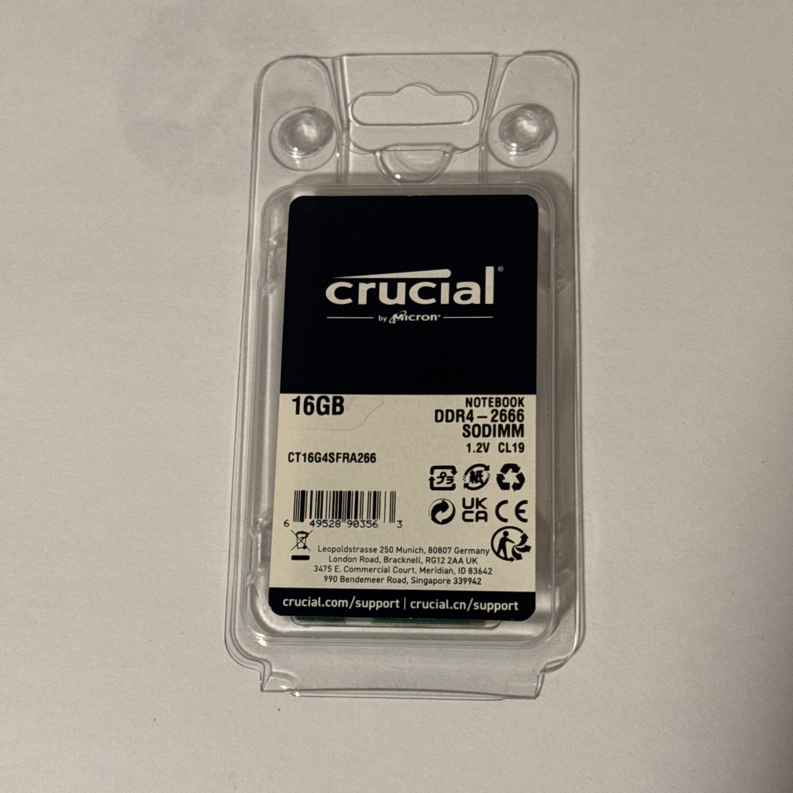 Crucial 16GB DDR4-2666 SODIMM CT16G4SFRA266 Memory Brand New Unopened
