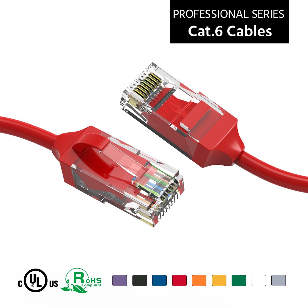 10 Pack of 2Ft CAT6 28AWG Slim Ethernet Network Cable Red