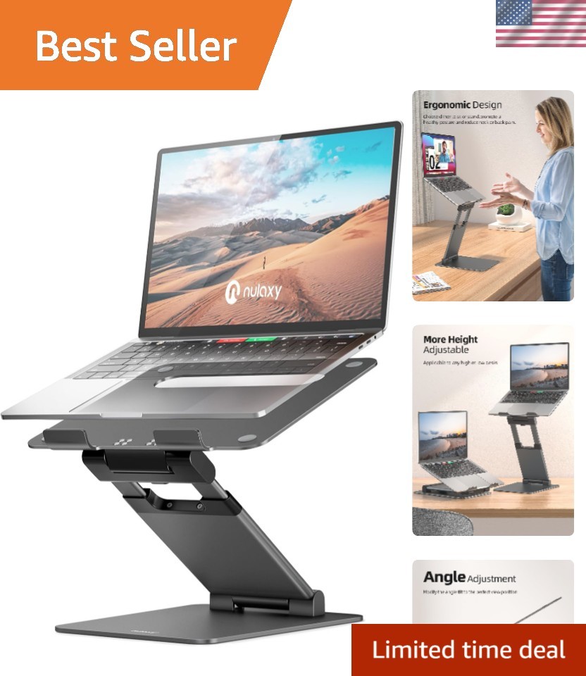 Height Adjustable Aluminum Laptop Stand - Ergonomic Foldable Design for 10-17"