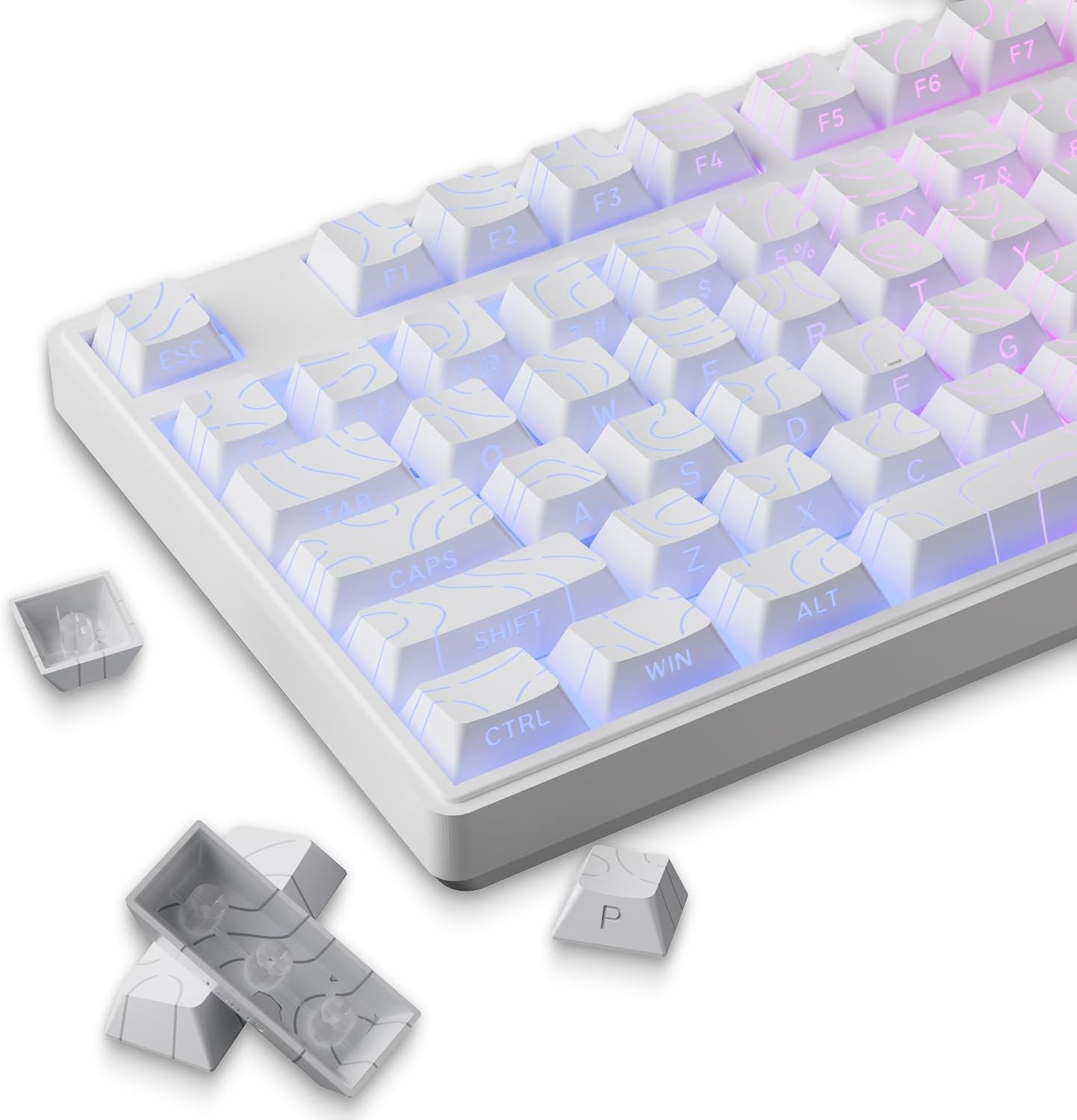 97 PCS White Topographic PBT Keycaps Side Printed RGB Backlit Cherry MX