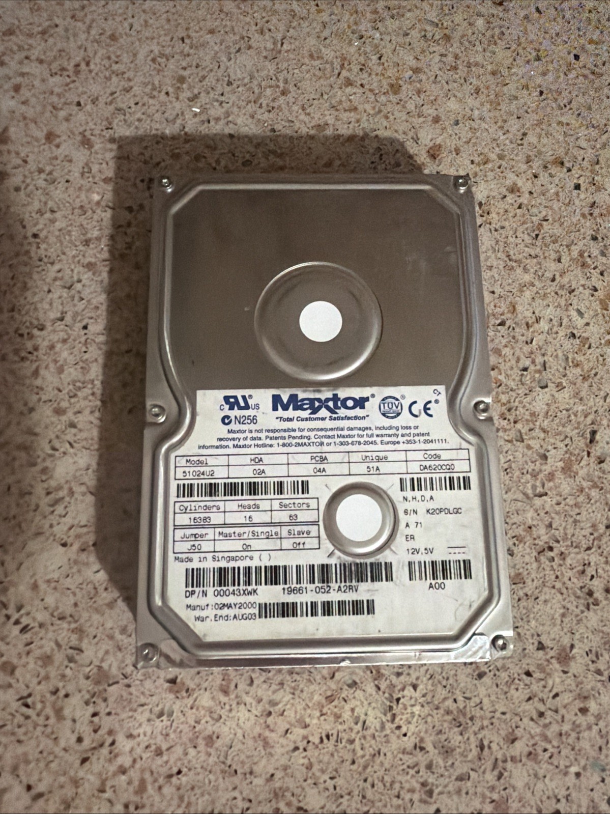 Maxtor 51024U2 10.2GB IDE PATA Hard Drive 7200RPM DiamondMax Plus - Untested