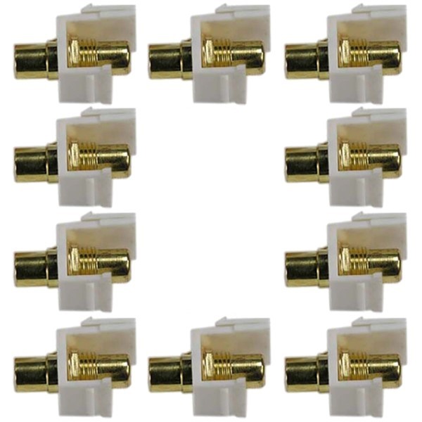 10 Pcs RCA Keystone Jack Audio Video Coupler Gold Plated Yellow Center White