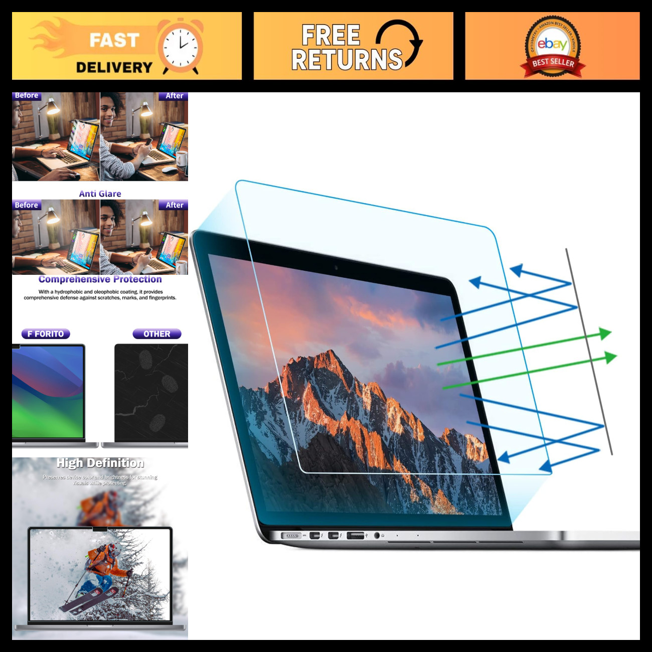 2-Pack Anti Blue Light Matte Screen Protector for 2016-2019 MacBook Pro 15" - Ey