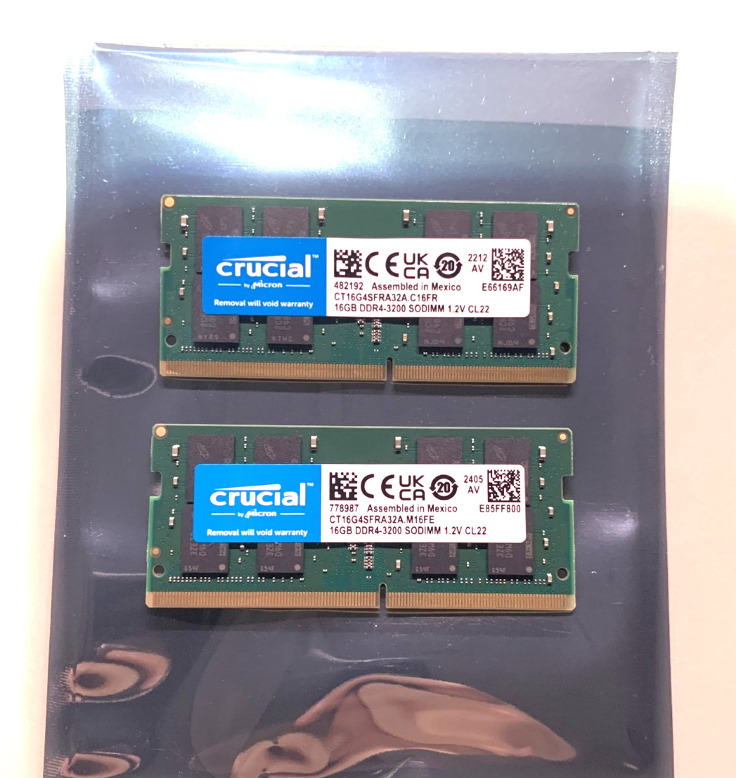 Crucial 32GB Kit 2 x 16GB DDR4 3200MHz PC4-25600 SODIMM Memory CT2K16G4SFRA32A