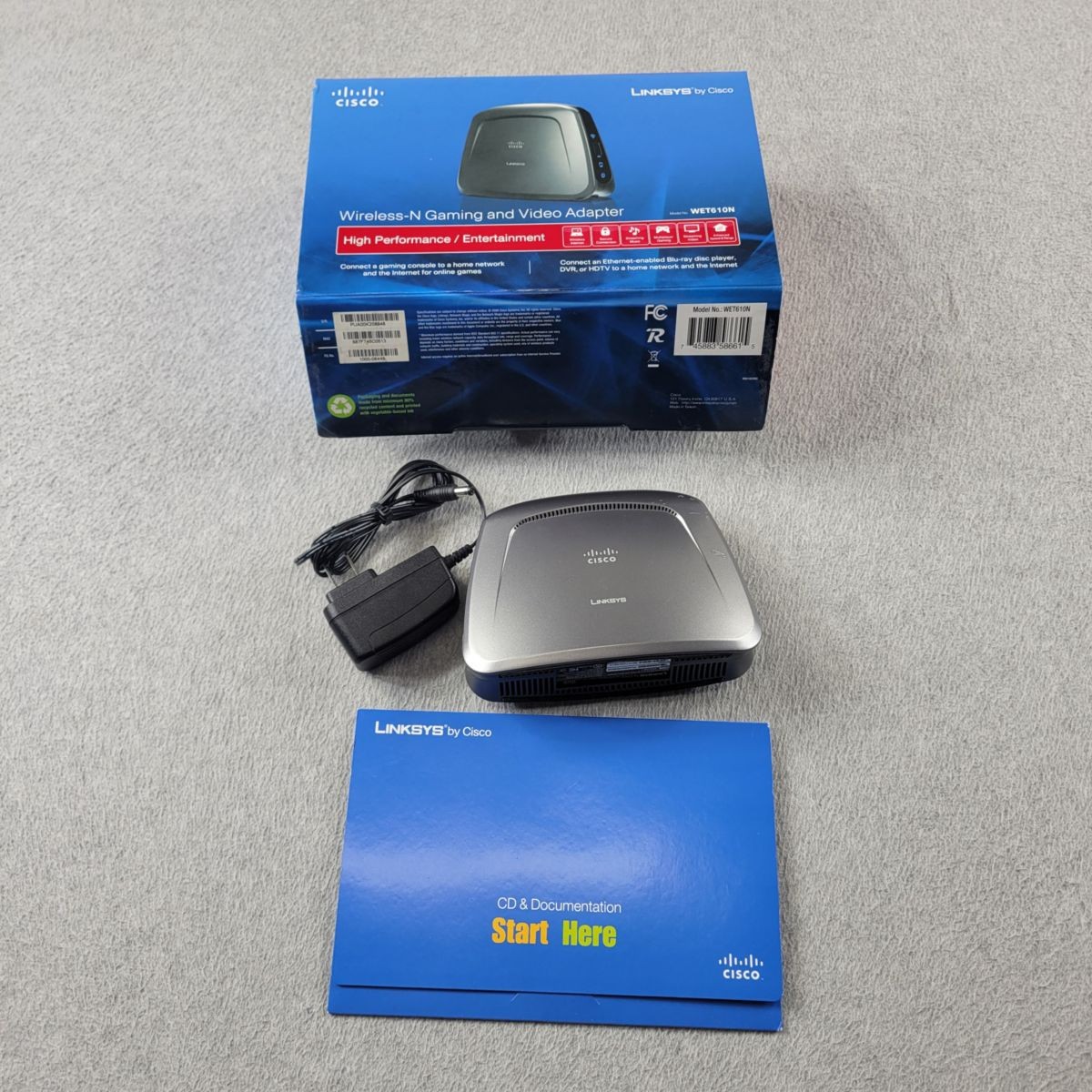 Linksys WET610N Wireless N Ethernet Bridge WiFi Gaming Video Adapter Complete