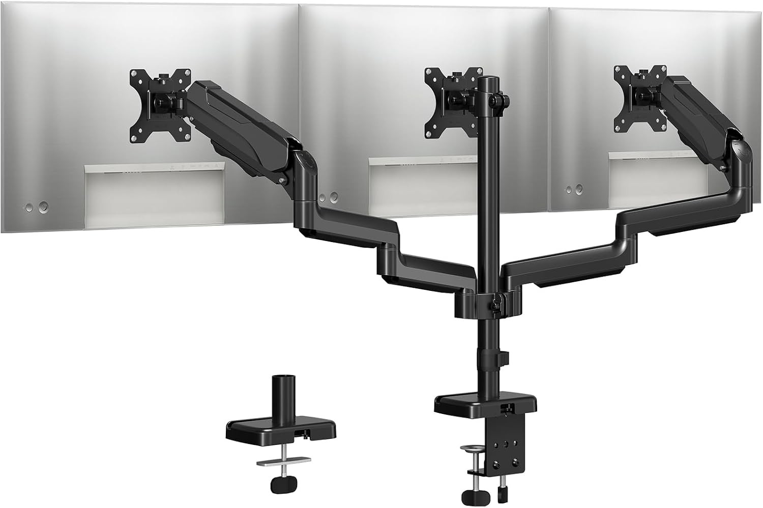 Triple Monitor Stand Desk Mount Black Alloy Steel 3 Monitors Up to 27in Each Arm