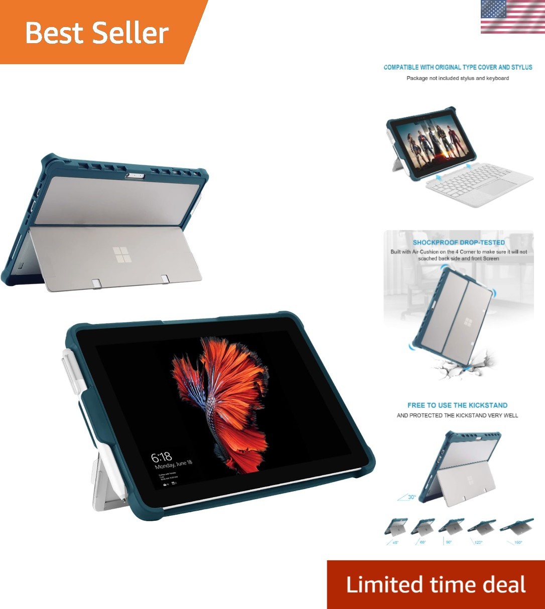 Elegant Scratch-Resistant Folio Case for Surface Pro 4/5/6/7 Plus with Kickstand
