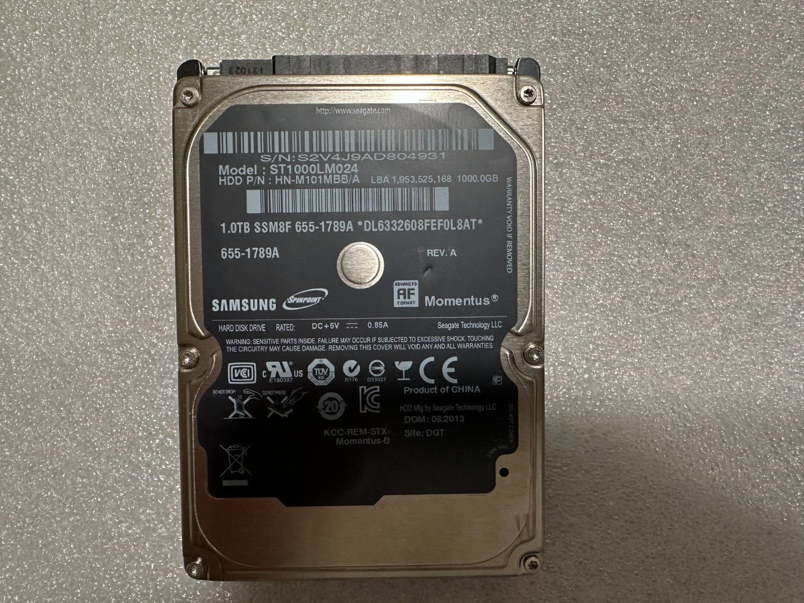 Seagate ST1000LM024 HN-M101MBB/A Samsung 1.0TB 655-1789A