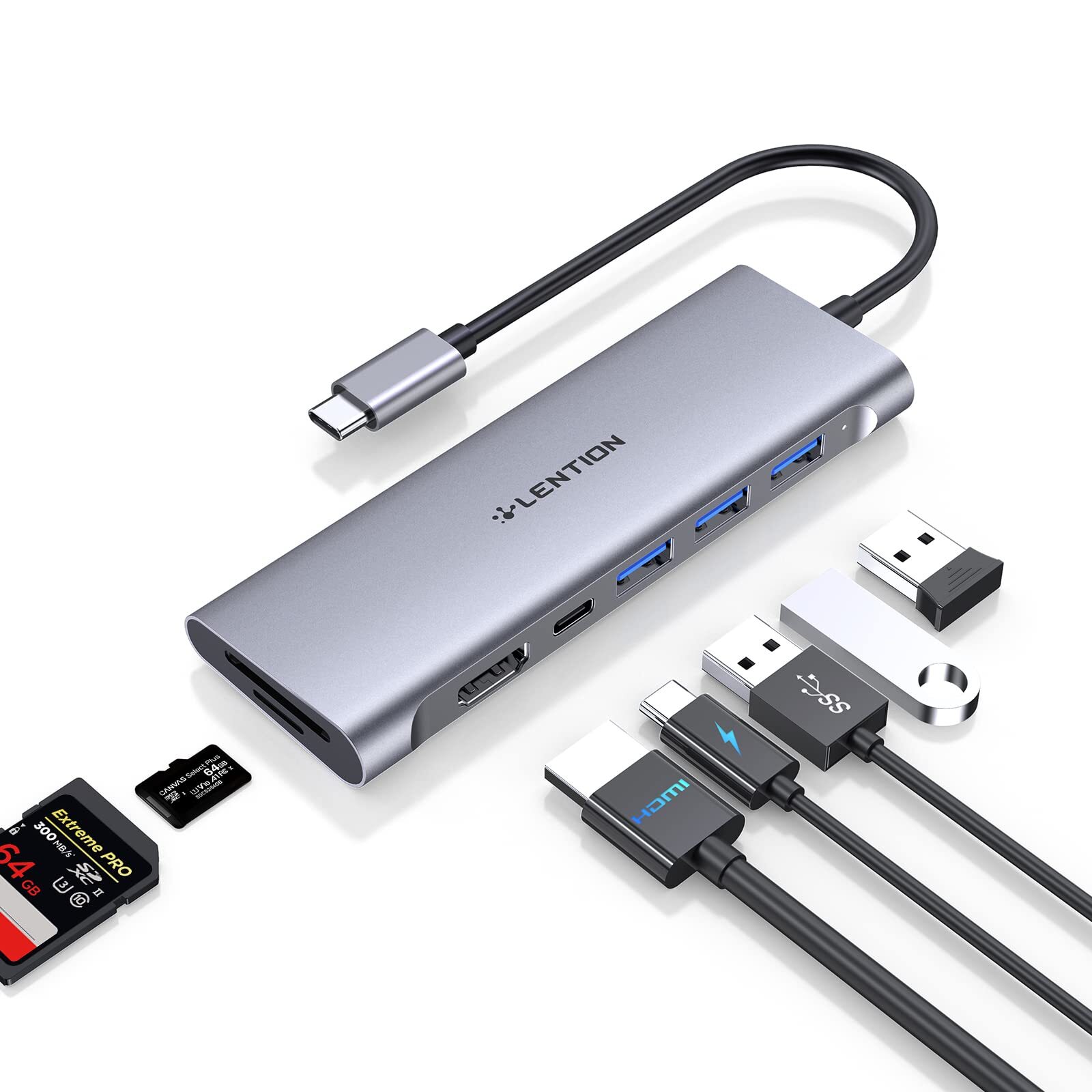 Usb C Multiport Hub With 4k Hdmi 3 Usb 3.0 Sd/micro Sd 3.0 Card Reader 100w Pd C
