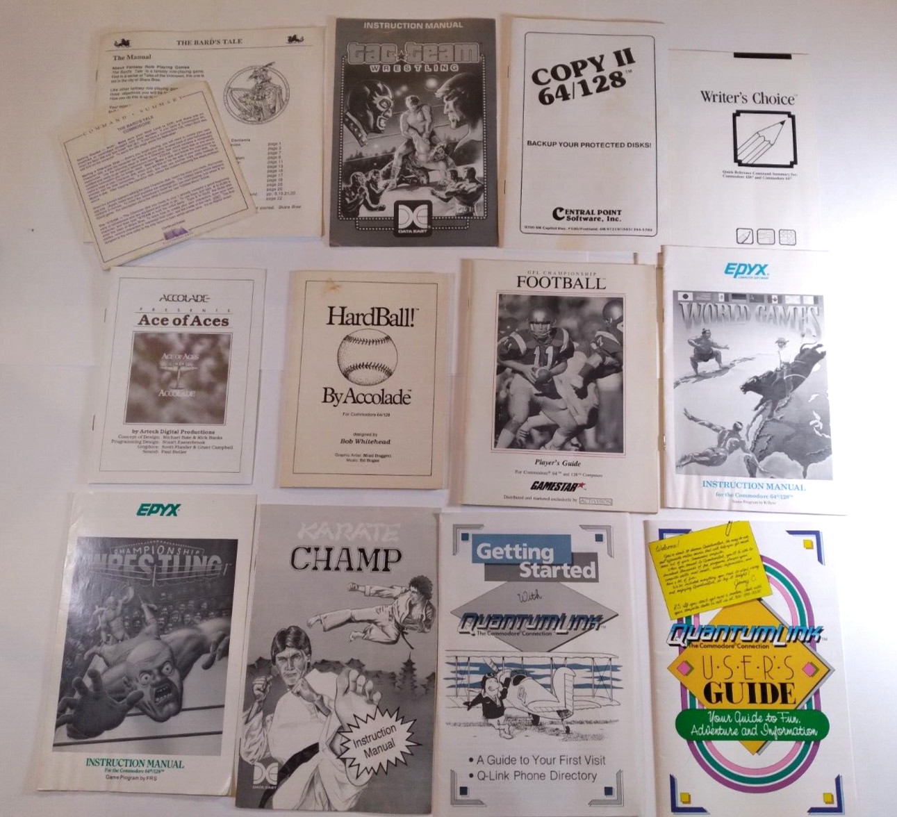 Commodore 64 128 Game Manual Lot Karate Champ Quantum Link Ace of Aces Hardball