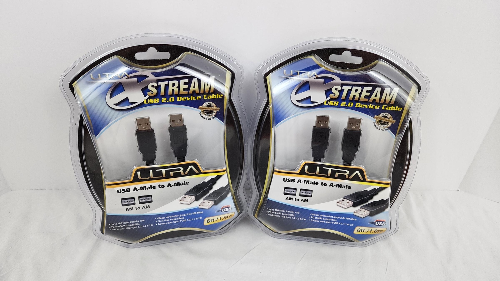 Ultra X Stream USB 2.0 Device Cable Lot of 2 - 6 ft/1.8 m, Black, Sealed
