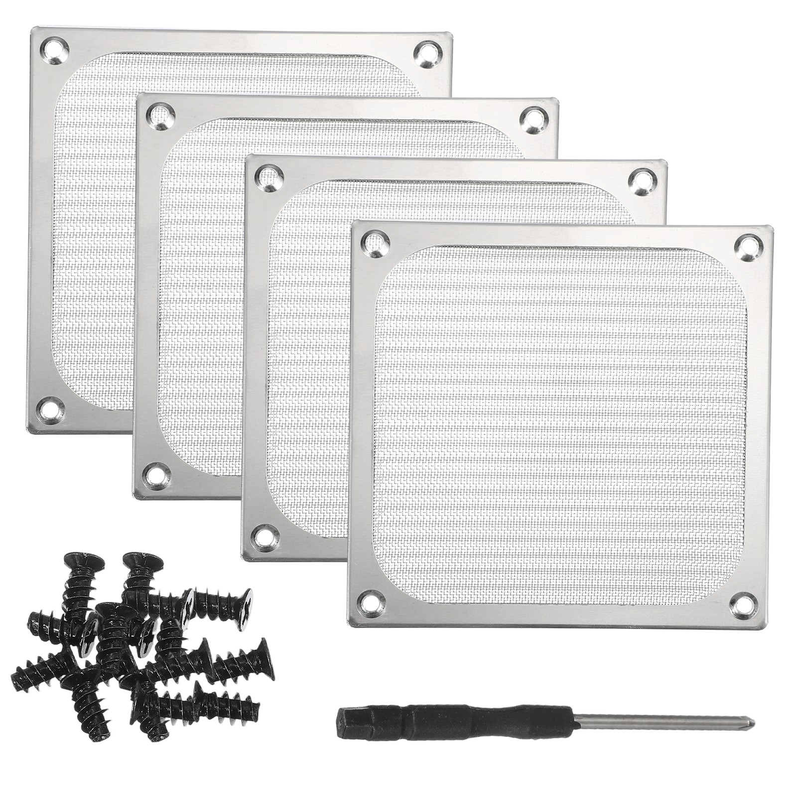 4Pcs 120mm Fan Filter Grills Aluminum Frame Mesh with Accessories, Silver