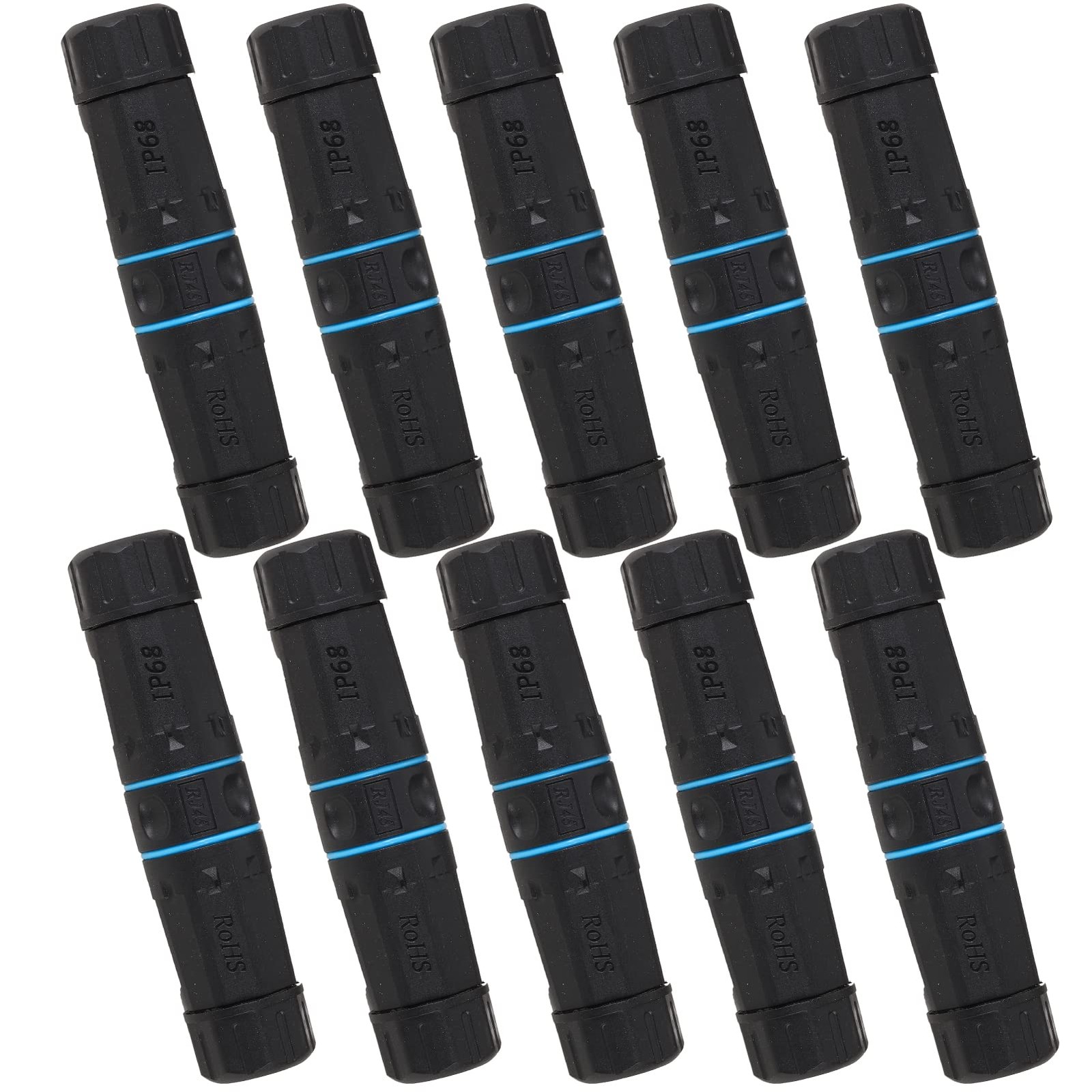 10PCS M23 Shielded RJ45 Waterproof Cat5/5e/6 8P8C Connector black