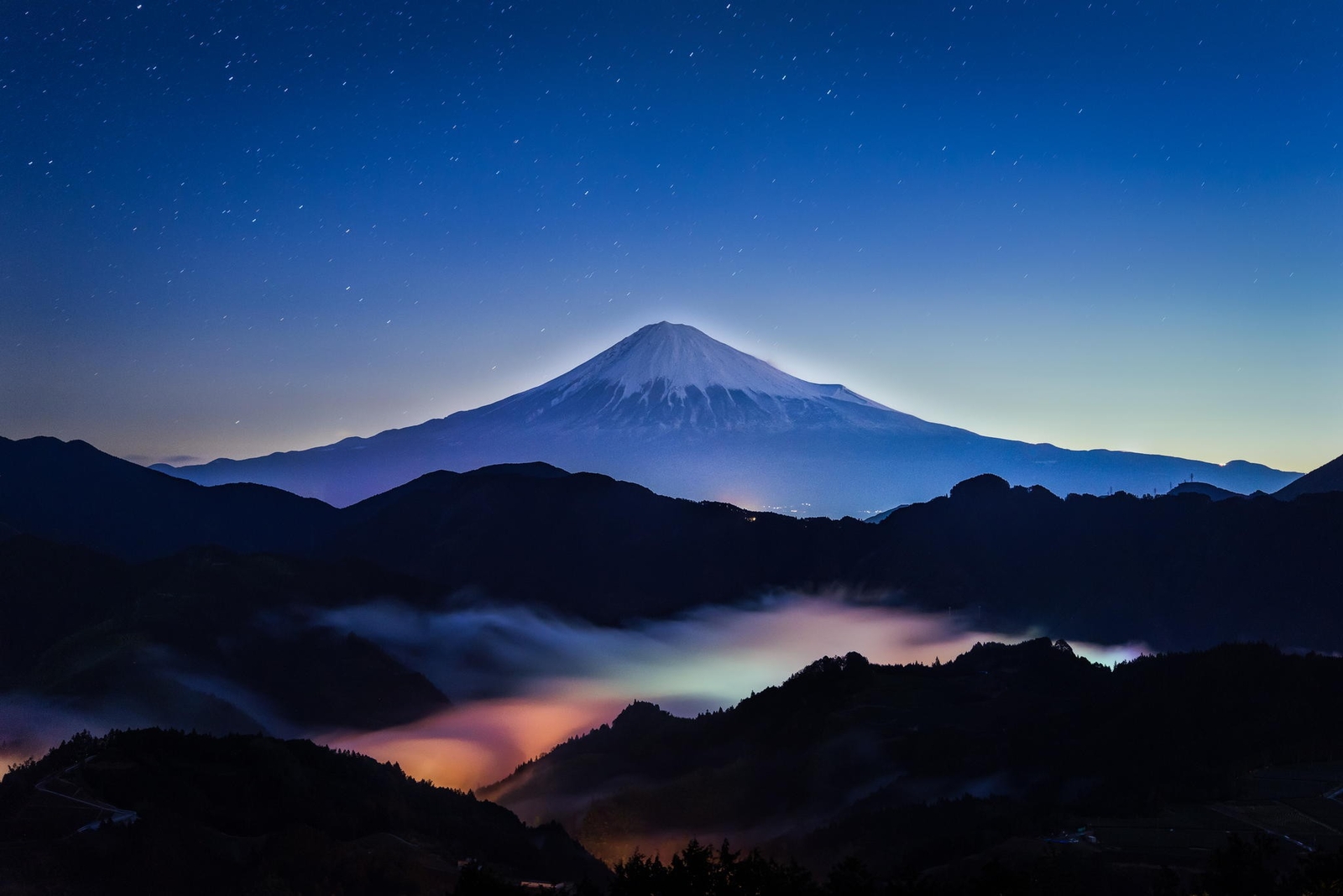 Landscape nature japan mountains mount fuji night blue Custom Gaming Mat Desk