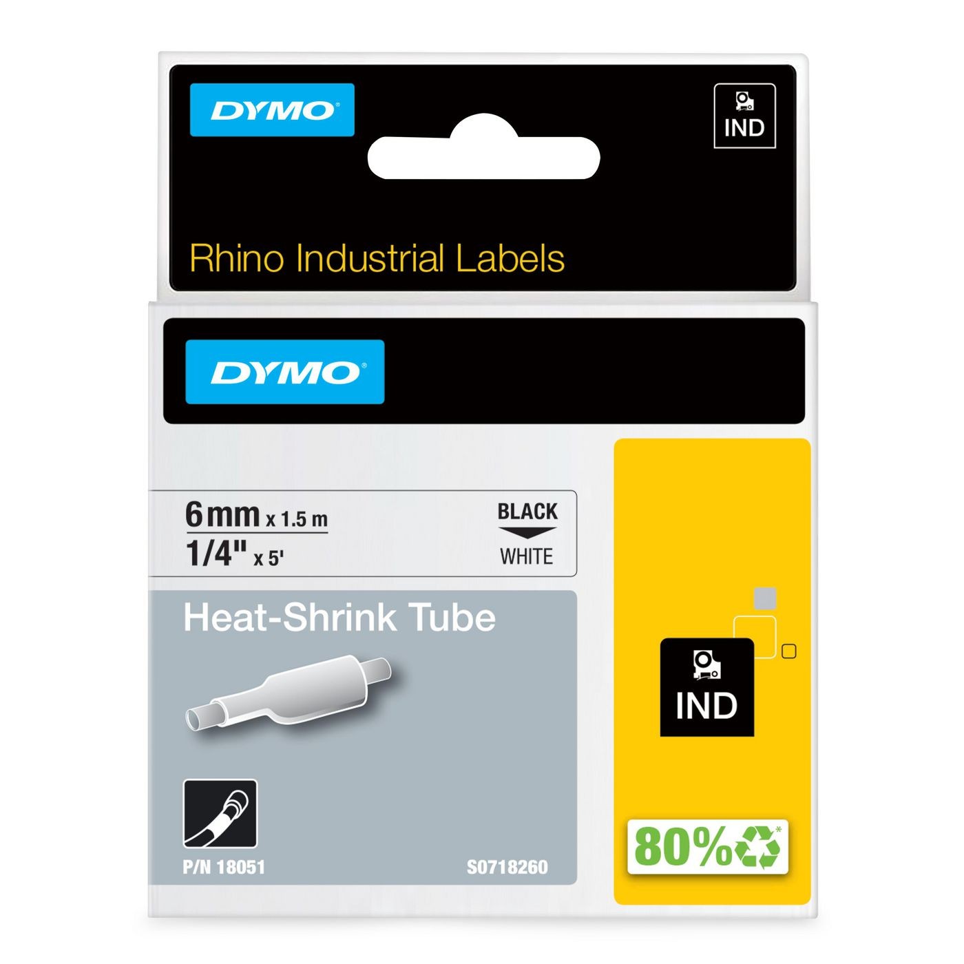 DYMO S0718260 18051 RHINO Heat shrink tubes 6mm x 1.5m White ~E~