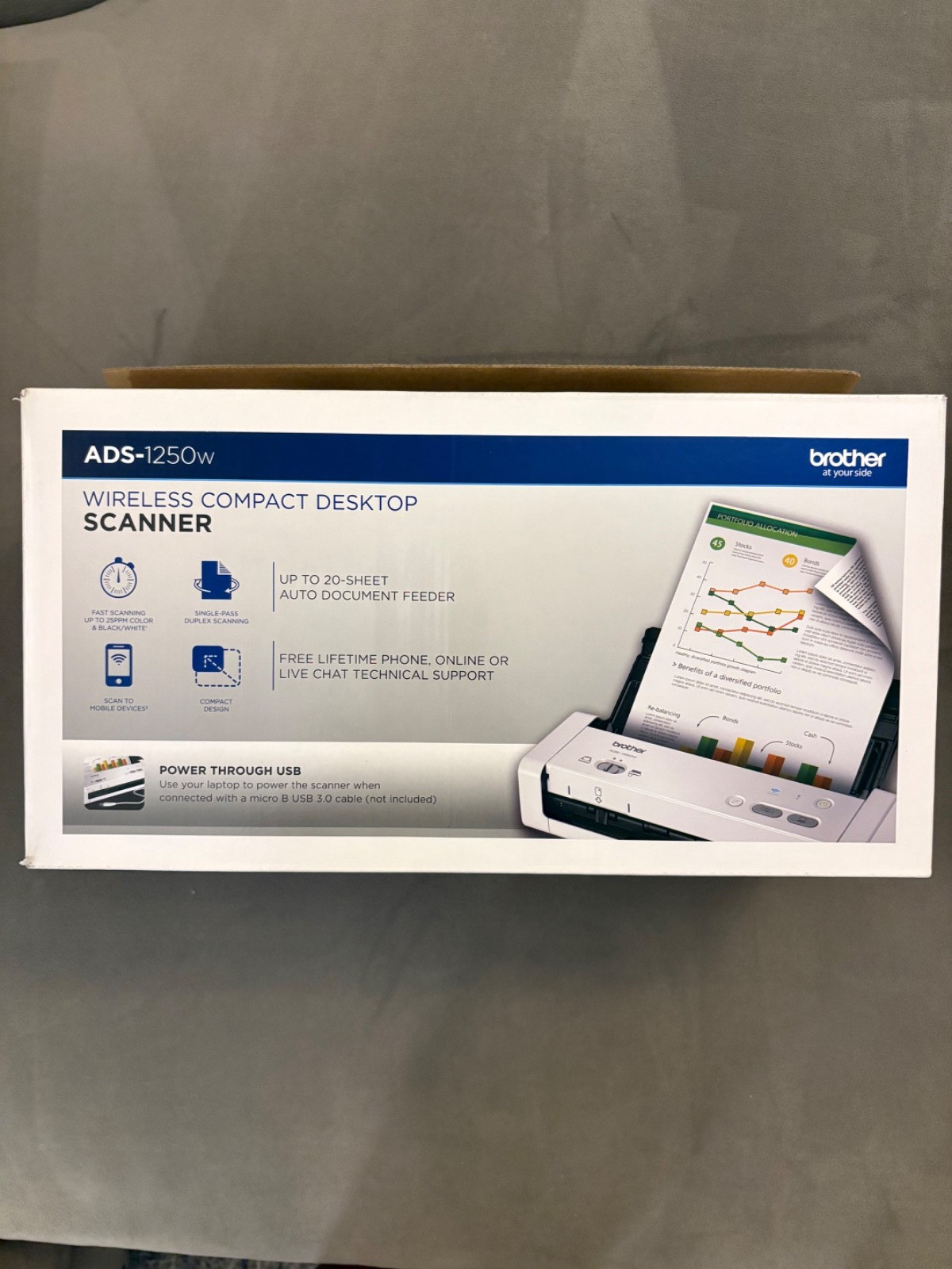Brother ADS-1250W Wireless Compact Desktop Scanner - White