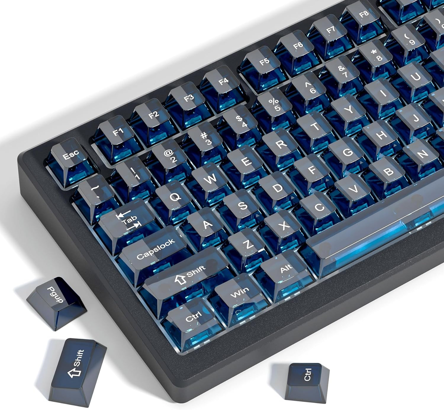 Dark Blue Clear Keyboard Keycaps,Transparent Keycaps 60 75 100