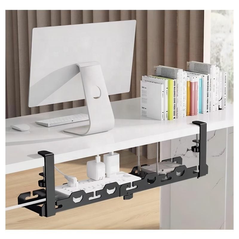Under Desk Cable Management Tray - No-Drill Clamp-On Organizer for Desk Wires &