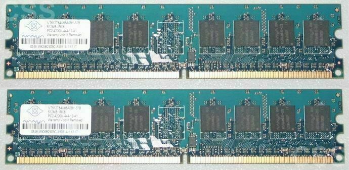 RAM Nanya PC2-4200U 512MB 1RX8 (Two Pieces 1 GB Total) Desktop Computer Memory