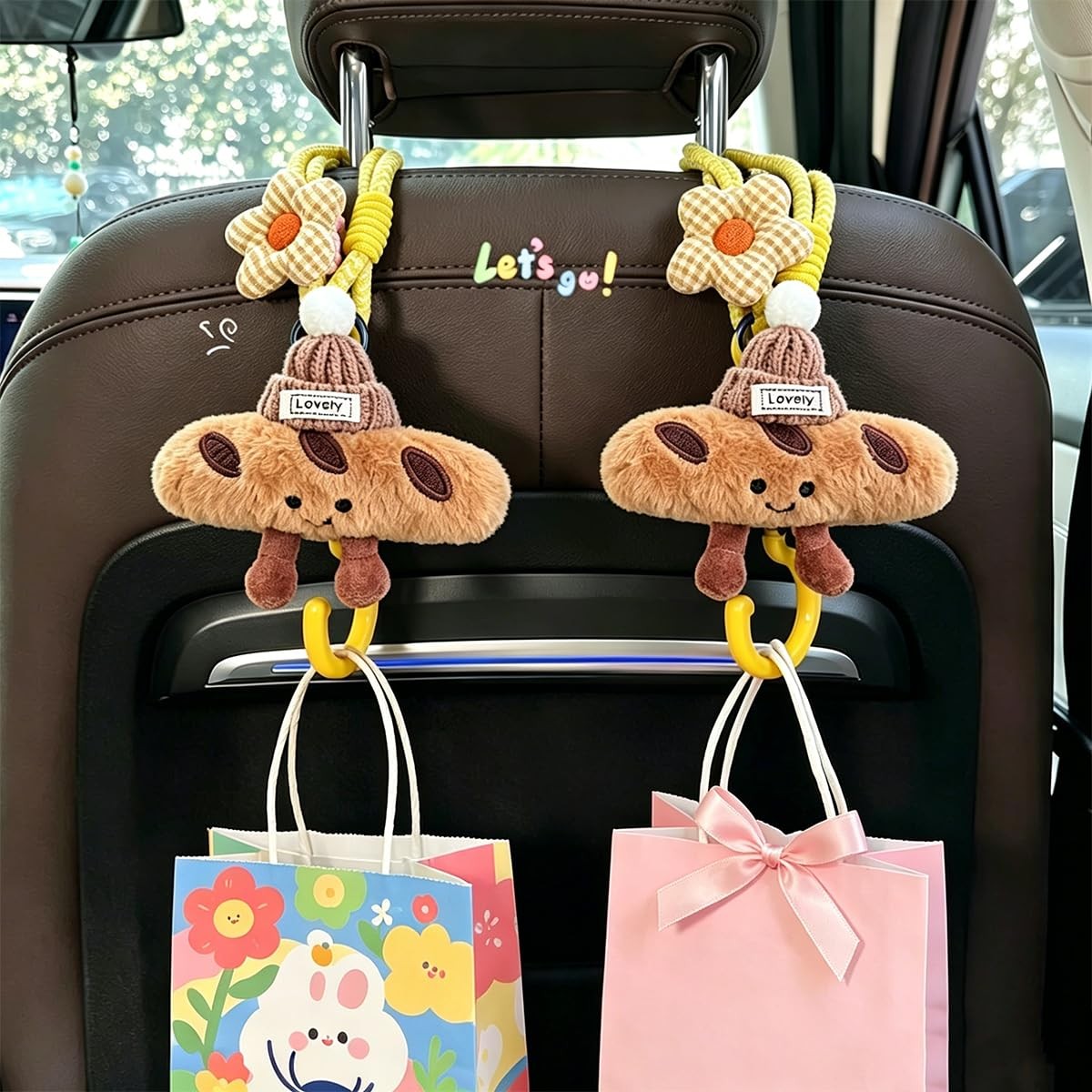 2 Pack Cute Car Headrest Hooks 360° Rotating Adjustable Length, Seat Decorati...