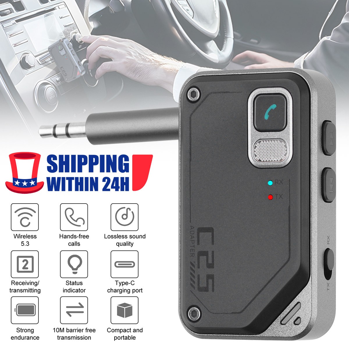 Car Wireless Bluetooth 5.3 Transmitter Receiver Adapter AUX Audio 3.5mm Jack New