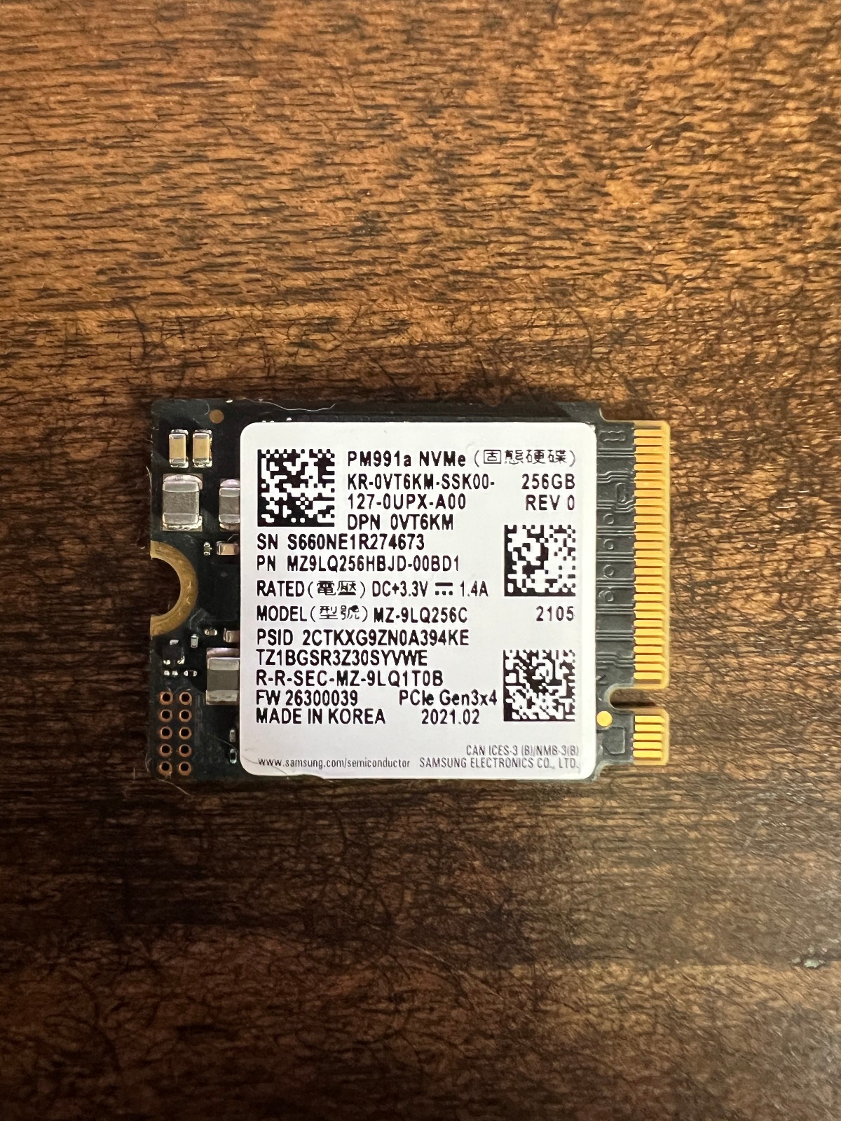 Samsung PM991a 256GB M.2 2230 NVMe PCIe SSD Used