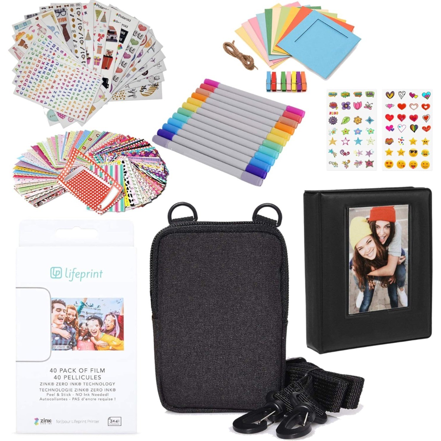 Lifeprint 3x4 Premium Zink Photo Paper Kit, 40 Pack, Album, Case & Markers