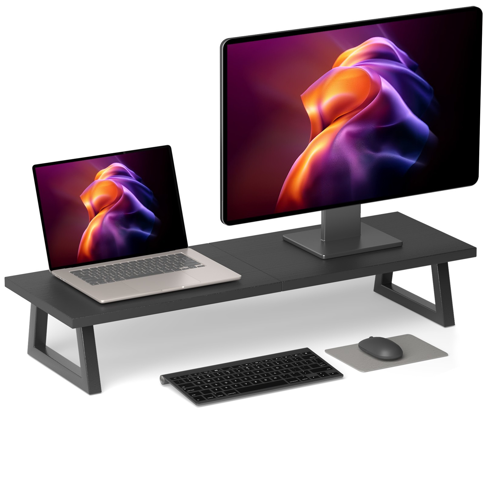 31.5 inch Dual Monitor Stand Riser, TV Riser, Black Desk Organizer.