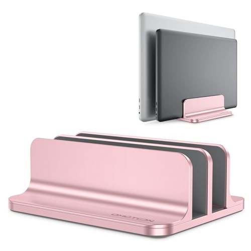 OMOTON Dual Vertical Desk Laptop Stand Holder, Fits MacBook Air, Rose Gold