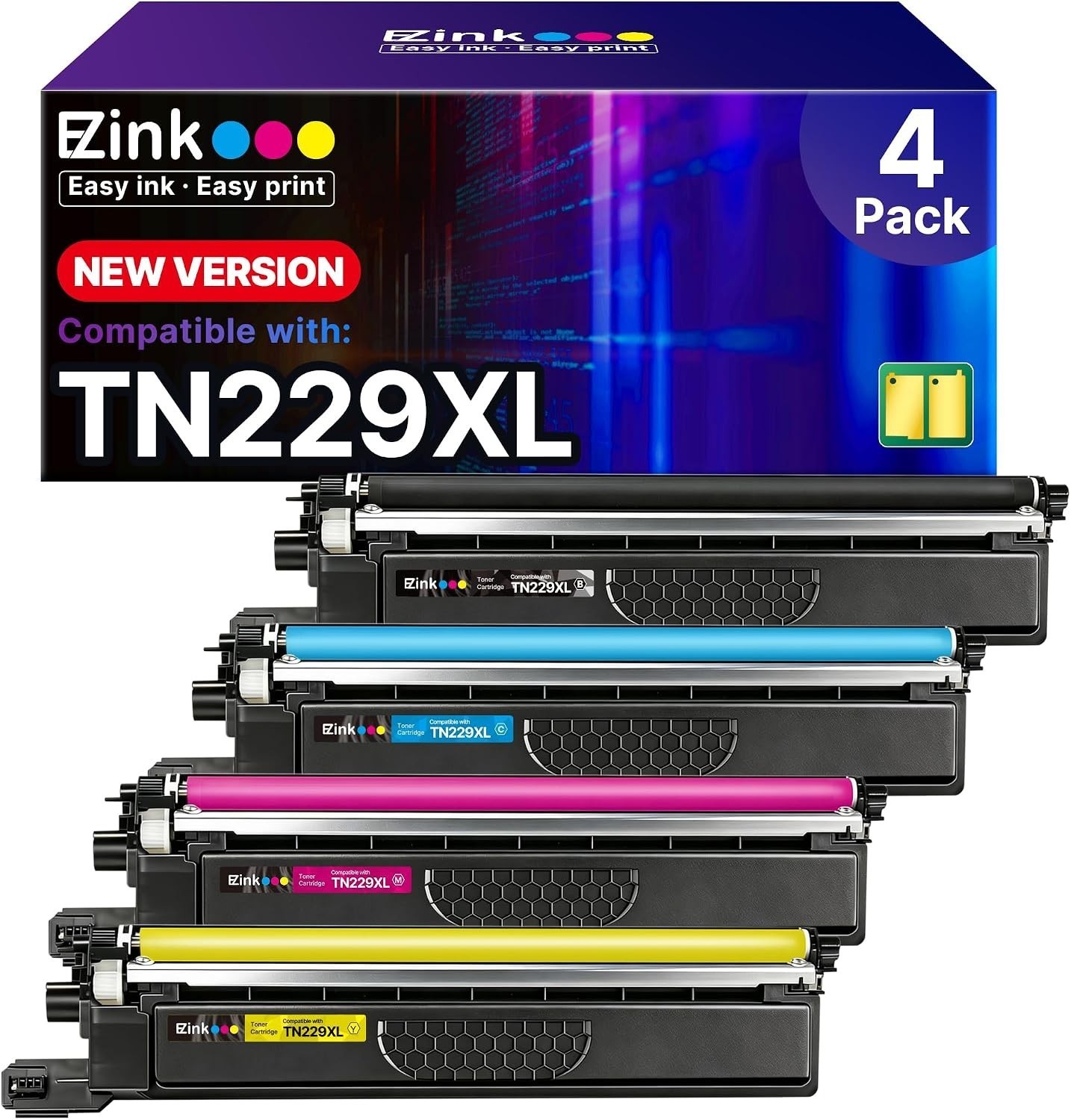 E-Z Ink TN229XL Toner 4 Pack for Brother MFC-L3780CDW HL-L3280CDW L3220CDW