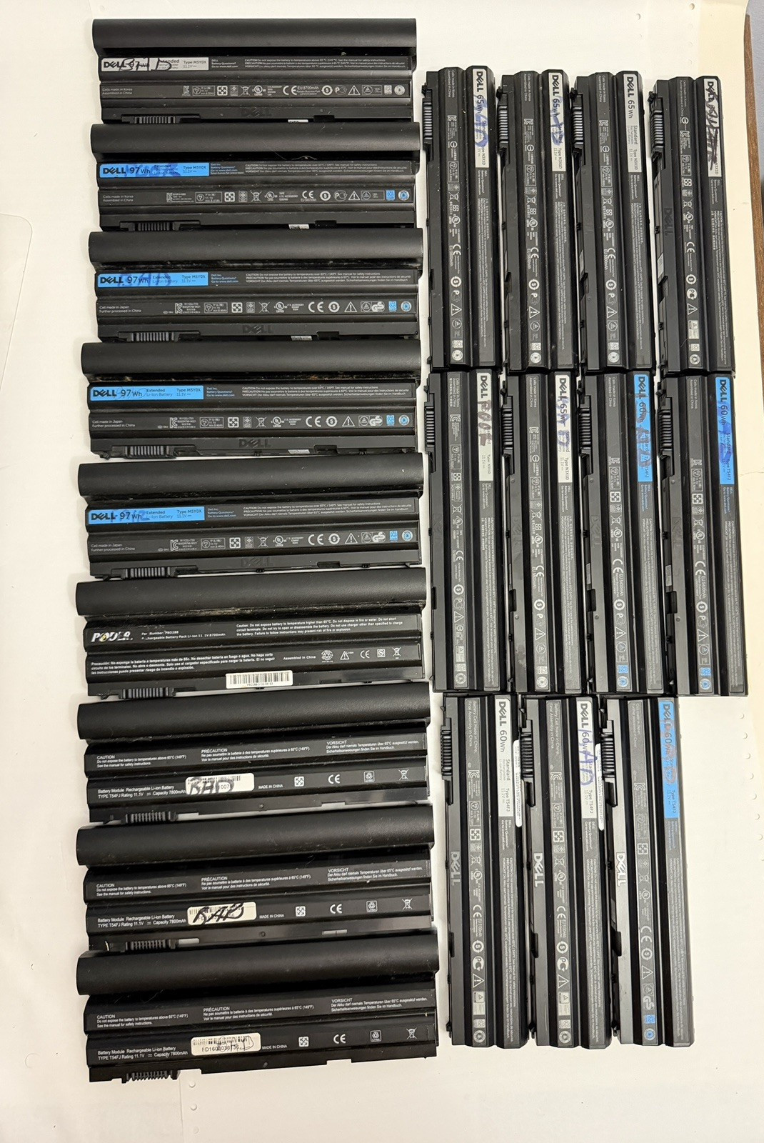 Mixed Lot of 20 Dell Batteries E6420 E6520 97Wh and 60Wh M5Y0X N3X1D T54FJ Parts