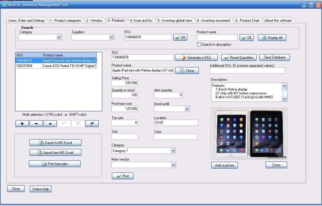 Inventory control and management software,barcode ready