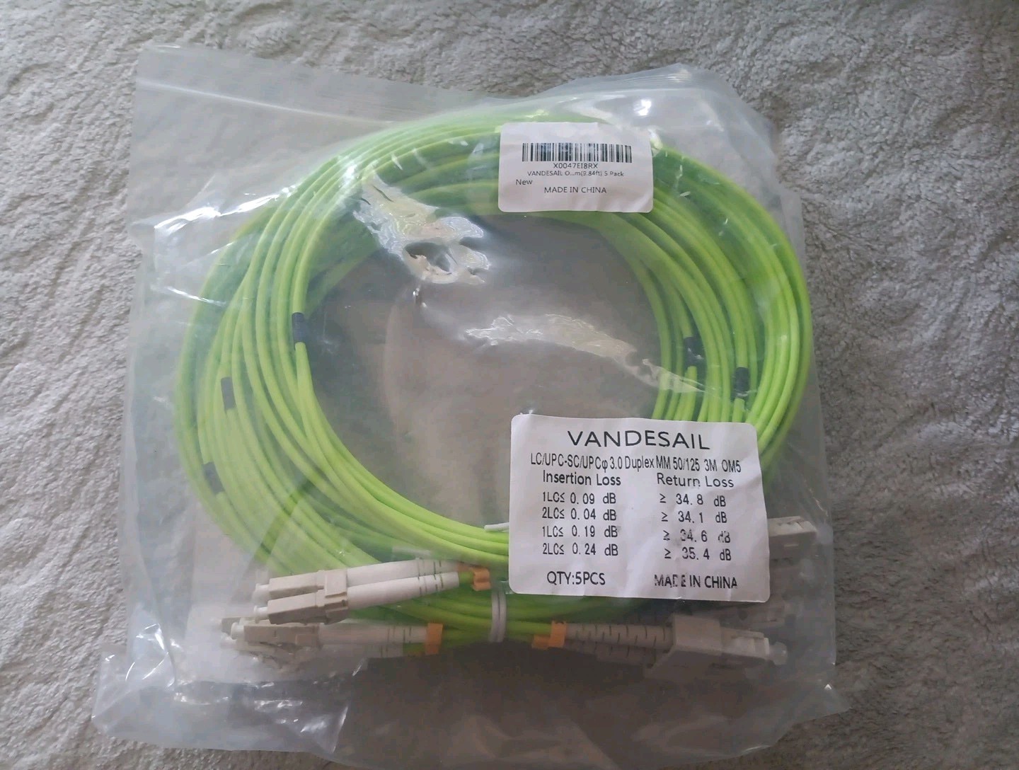 5 Pack Lc/upc-sc/upc Duplex 3m  OM5 50/125 