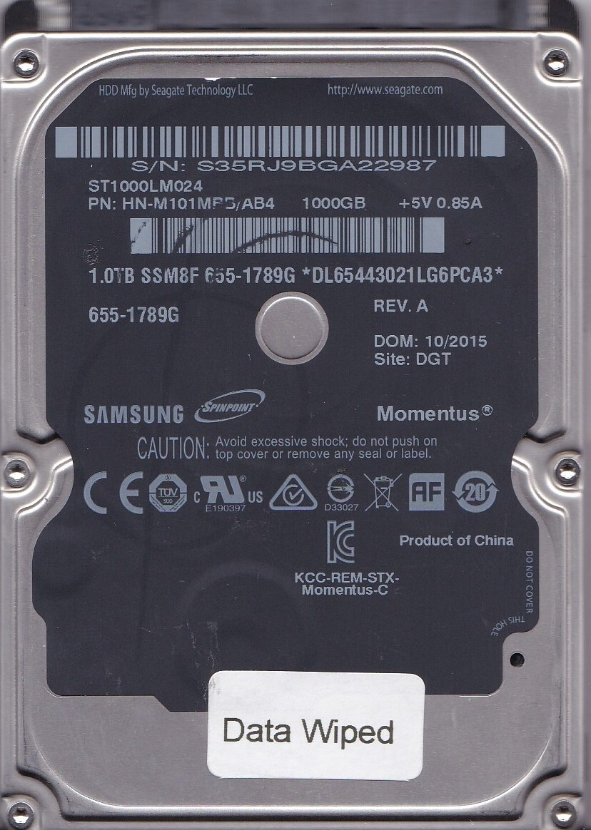ST1000LM024 p/n: HN-M101MBB/AB4 s/n: S35  10/2015 SATA APPLE 655-1789G / SAMSUNG
