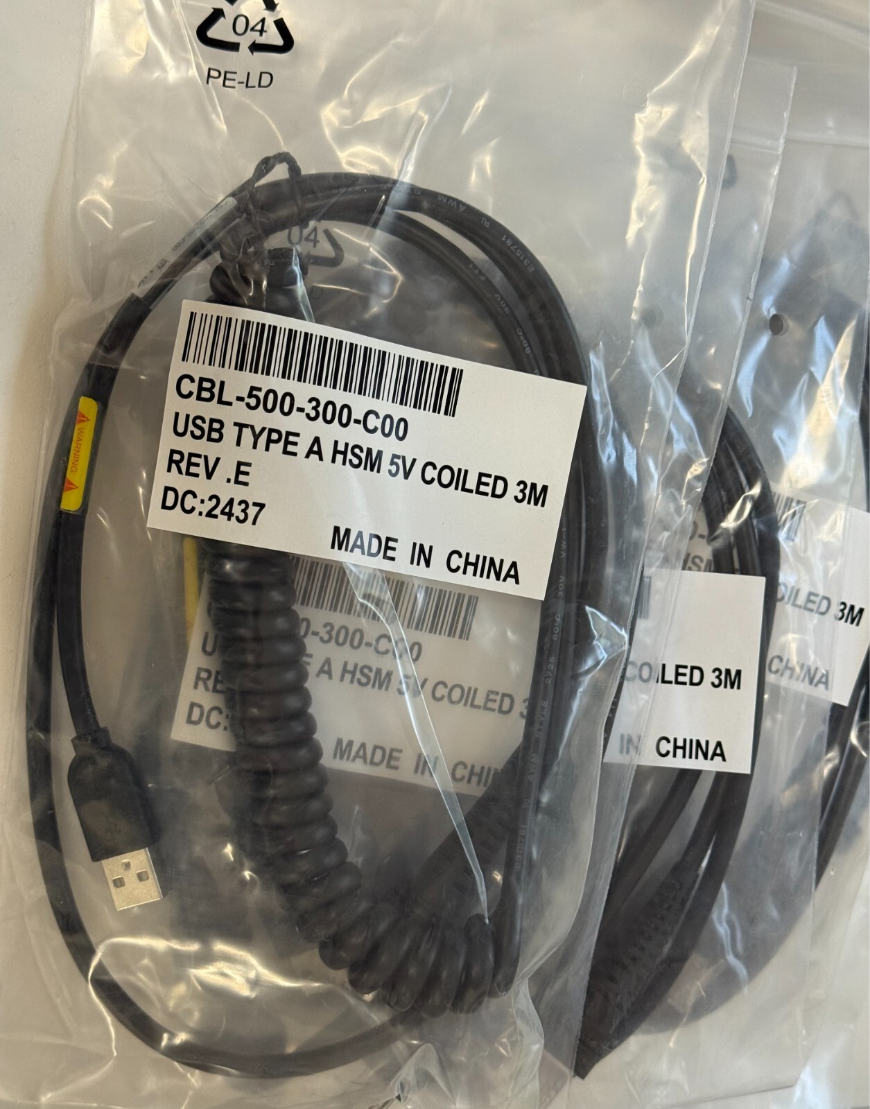 LOT of 5x Honeywell CBL-500-300-C00 5V COILED USB Data Transfer Cable 3M- Black