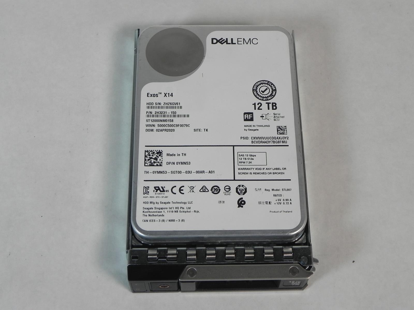 Dell EMC Seagate Exos ST12000NM0158 12TB SAS 12Gb 0YMN53 7.2K HDD w/ G14 Tray